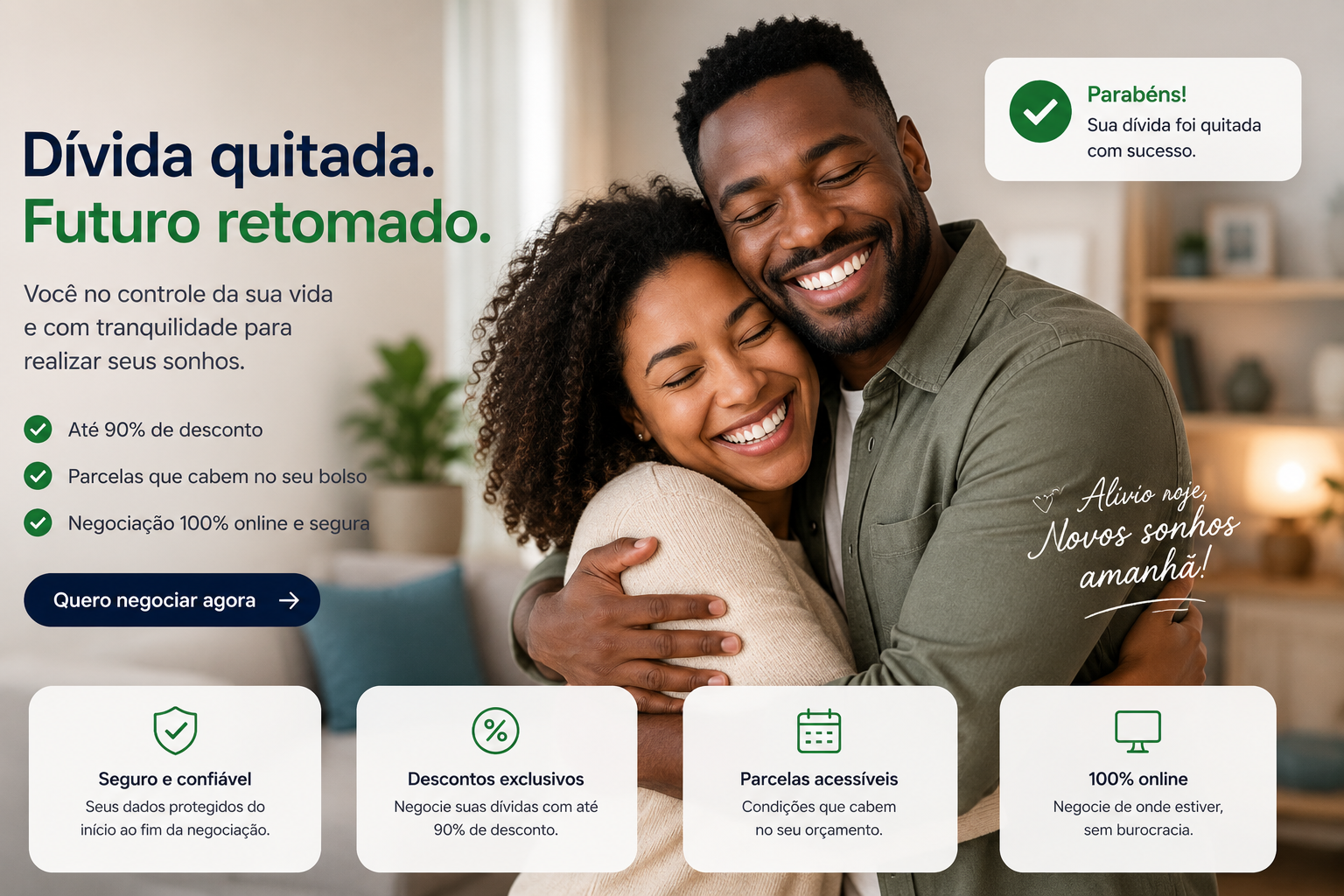 Casal celebrando uma dívida quitada